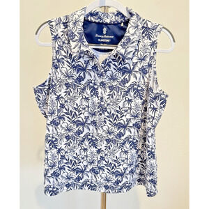 TOMMY BAHAMA Island Zone Sleeveless Polo Golf Top Blue White Tropical Women's XL